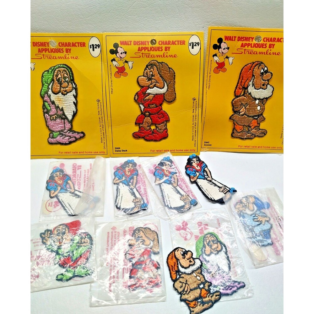12 Vintage Disney Productions Streamline Character Patches Snow White & Dwarfs